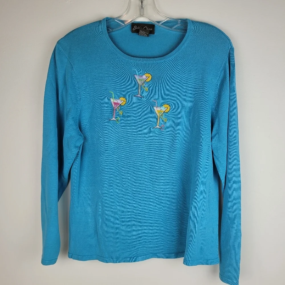 Bobby Phan silk teal lightweight long sleeve sweater martinis festive party XL - Picture 3 of 10